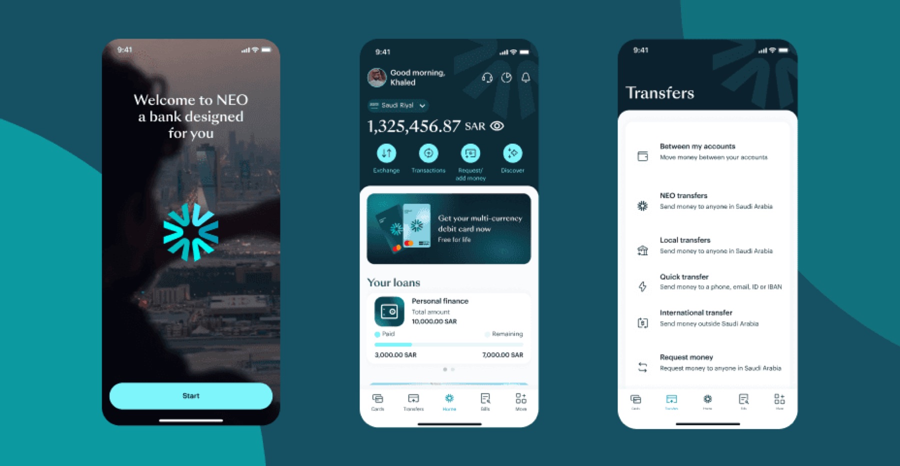 SNB Neo app screens